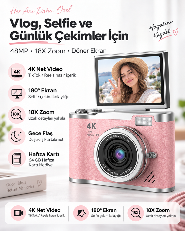 4K UHD Retro Dijital Kamera