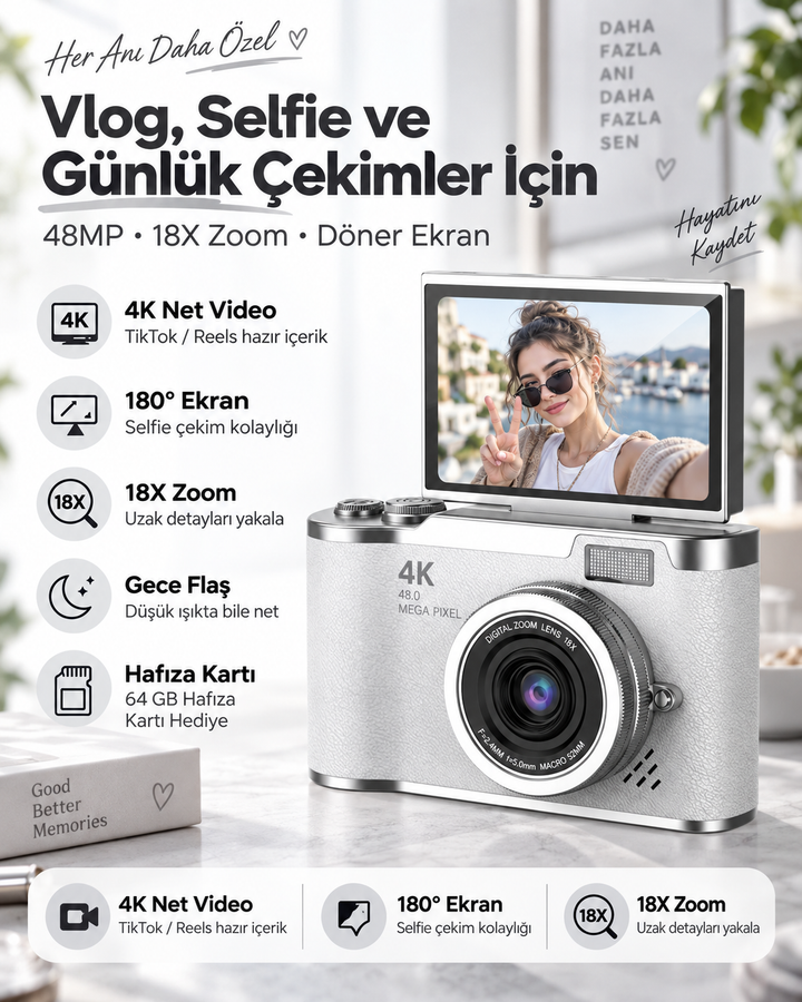4K UHD Retro Dijital Kamera